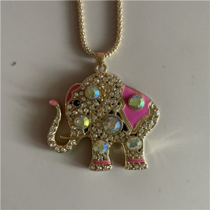 Rhinestone Lucky Elephant Pendant Wholesale Women Necklace - Pink