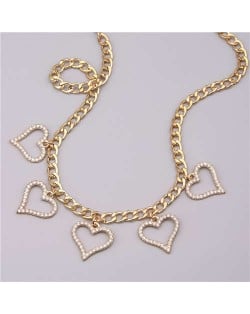 U.S. Fashion Peach Heart Pendants Thick Chain Wholesale Women Statement Necklace