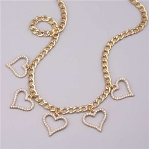 U.S. Fashion Peach Heart Pendants Thick Chain Wholesale Women Statement Necklace