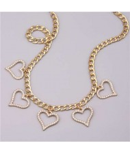 U.S. Fashion Peach Heart Pendants Thick Chain Wholesale Women Statement Necklace