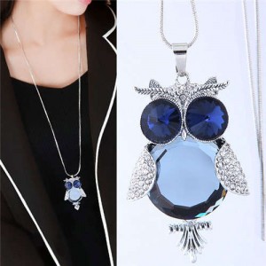 Blue Owl Bling Pendant Long Sweater Chain Popular Women Necklace