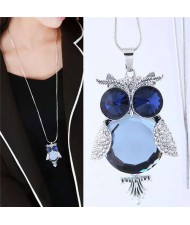 Blue Owl Bling Pendant Long Sweater Chain Popular Women Necklace