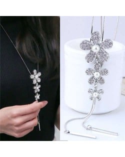 Korean Fashion Wholesale Fashion Jewelry Flowers Pendant Sweater Chain Women Necklace