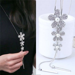Korean Fashion Wholesale Fashion Jewelry Flowers Pendant Sweater Chain Women Necklace