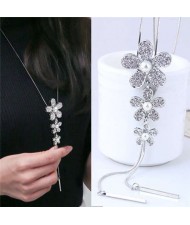 Korean Fashion Wholesale Fashion Jewelry Flowers Pendant Sweater Chain Women Necklace