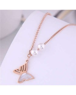 Lovely Butterfly Pendant Korean Fashion Titanium Steel Wholesale Necklace - Rose Gold