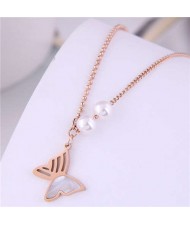 Lovely Butterfly Pendant Korean Fashion Titanium Steel Wholesale Necklace - Rose Gold