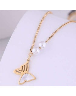 Lovely Butterfly Pendant Korean Fashion Titanium Steel Wholesale Necklace - Golden