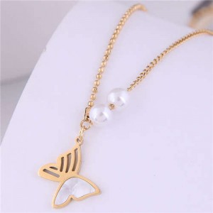Lovely Butterfly Pendant Korean Fashion Titanium Steel Wholesale Necklace - Golden
