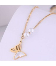 Lovely Butterfly Pendant Korean Fashion Titanium Steel Wholesale Necklace - Golden