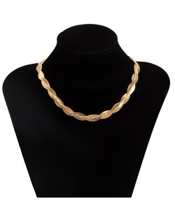 Minimalist Weave Braid Design Short Alloy Women Wholesale Statement Necklace - Golden