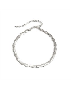 Minimalist Weave Braid Design Short Alloy Women Wholesale Statement Necklace - Silver