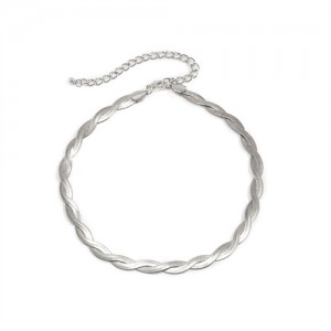 Minimalist Weave Braid Design Short Alloy Women Wholesale Statement Necklace - Silver