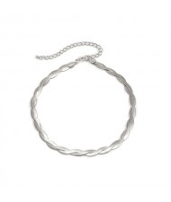 Minimalist Weave Braid Design Short Alloy Women Wholesale Statement Necklace - Silver
