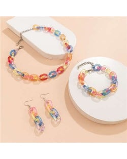 Fashion and Cool Candy Color Resin Chain Necklace Bracelet and Earrings Wholesale Jewelry Set