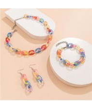 Fashion and Cool Candy Color Resin Chain Necklace Bracelet and Earrings Wholesale Jewelry Set