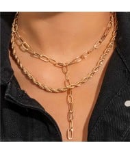 Vintage Cowboy Style Twist Chain Double Layers Combo Alloy Wholesale Necklace - Golden