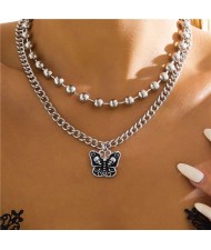 Round Beads Chain Vintage Skull Fashion Butterfly Pendant Punk Style Wholesale Necklace