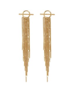 French Vintage Style Long Chain Tassel Bold Fashion Women Wholesale Earrings - Golden