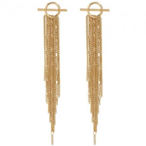 French Vintage Style Long Chain Tassel Bold Fashion Women Wholesale Boutique Earrings - Golden