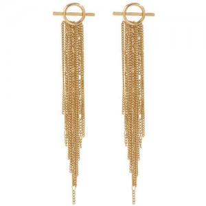 French Vintage Style Long Chain Tassel Bold Fashion Women Wholesale Boutique Earrings - Golden