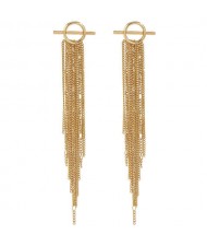 French Vintage Style Long Chain Tassel Bold Fashion Women Wholesale Boutique Earrings - Golden