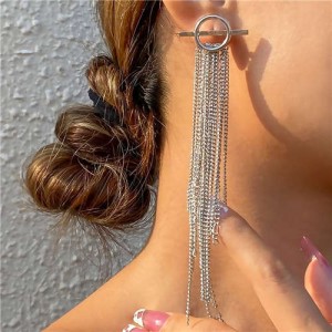 French Vintage Style Long Chain Tassel Bold Fashion Women Wholesale Earrings - Silver