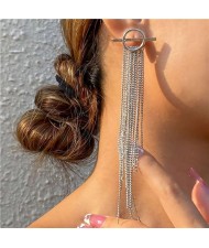 French Vintage Style Long Chain Tassel Bold Fashion Women Wholesale Earrings - Silver