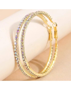 U.S. Fashion Wholesale Jewelry Exaggerated Design Rhinestone Embellished Large Hoop Earrings - Golden