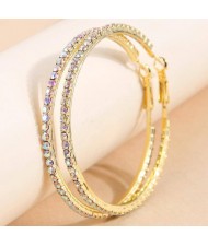 U.S. Fashion Wholesale Jewelry Exaggerated Design Rhinestone Embellished Large Hoop Earrings - Golden