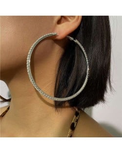U.S. Fashion Wholesale Jewelry Exaggerated Design Rhinestone Embellished Large Hoop Earrings - Silver