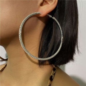 U.S. Fashion Wholesale Jewelry Exaggerated Design Rhinestone Embellished Large Hoop Earrings - Silver