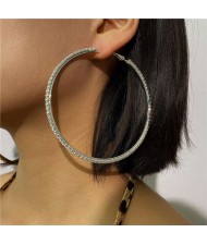 U.S. Fashion Wholesale Jewelry Exaggerated Design Rhinestone Embellished Large Hoop Earrings - Silver