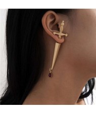 Sword Modeling Cool Design Wholesale Jewelry Bold Fashion Unique Earrings - Golden