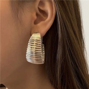 Punk Style Wholesale Jewelry Alloy Stripe C Shape Hoop Earrings - Silver