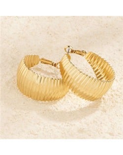 Punk Style Wholesale Jewelry Alloy Stripe C Shape Hoop Earrings - Golden