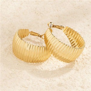 Punk Style Wholesale Jewelry Alloy Stripe C Shape Hoop Earrings - Golden