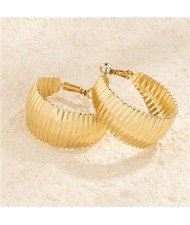 Punk Style Wholesale Jewelry Alloy Stripe C Shape Hoop Earrings - Golden