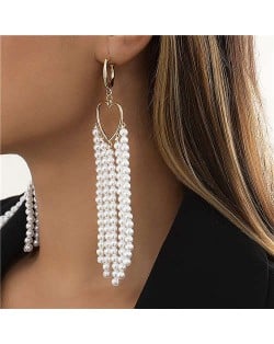 Vintage Elegant Peach Heart with Pearl Tassel Long Style Wholesale Fashion Earrings