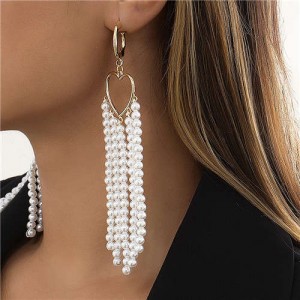 Vintage Elegant Peach Heart with Pearl Tassel Long Style Wholesale Fashion Earrings