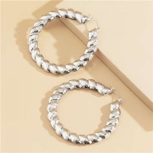 Exaggerated Cold Style U.S. Fashion Big Twist Wholesale Hoop Earrings - Silver