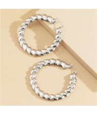 Exaggerated Cold Style U.S. Fashion Big Twist Wholesale Hoop Earrings - Silver