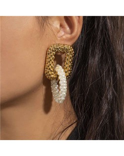 Exaggerating Popular Concavo-convex Surface Square Buckle Design Women Wholesale Earrings