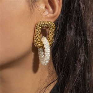 Exaggerating Popular Concavo-convex Surface Square Buckle Design Women Wholesale Earrings