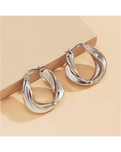 Wholesale Fashion Jewelry Punk Cool Style Twisted Alloy Hoop Earrings - Silver