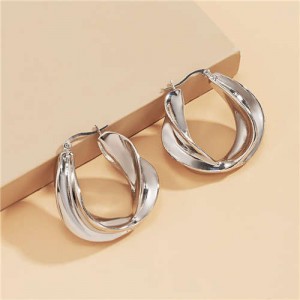 Wholesale Fashion Jewelry Punk Cool Style Twisted Alloy Hoop Earrings - Silver