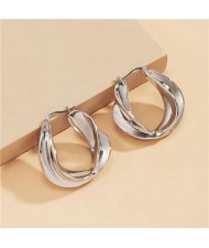 Wholesale Fashion Jewelry Punk Cool Style Twisted Alloy Hoop Earrings - Silver