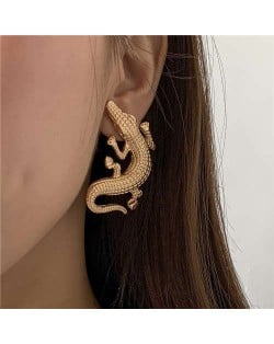 Popular Crocodile Wholesale Jewelry Hip Hop Style High Fashion Earrings - Golden