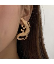 Popular Crocodile Wholesale Jewelry Hip Hop Style High Fashion Earrings - Golden