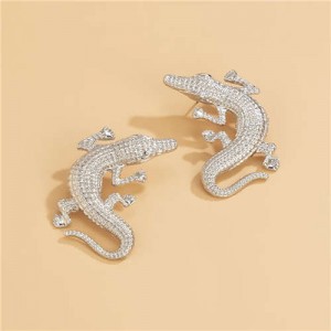 Popular Crocodile Wholesale Jewelry Hip Hop Style High Fashion Earrings - Silver